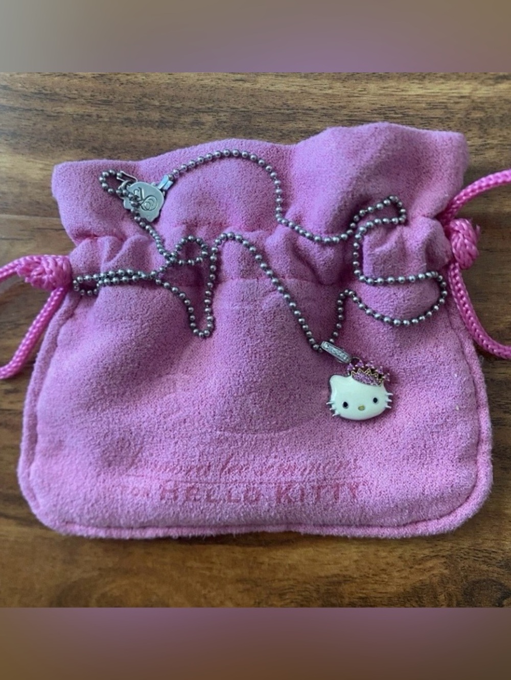 Authentic Kimora Lee Simmons HELLO KITTY Crown 18K 925 Silver Necklace Luxe Y2K